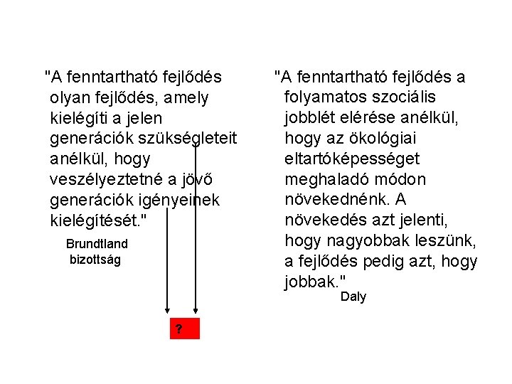  "A fenntartható fejlődés olyan fejlődés, amely kielégíti a jelen generációk szükségleteit anélkül, hogy