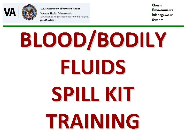 Green Environmental Management System BLOOD/BODILY FLUIDS SPILL KIT TRAINING 