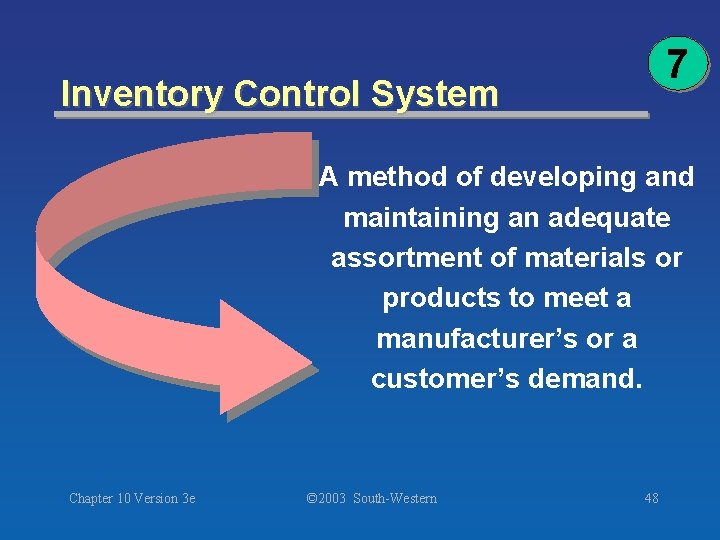 7 Inventory Control System A method of developing and maintaining an adequate assortment of