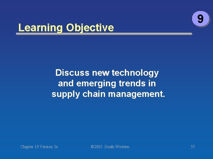 9 Learning Objective Discuss new technology and emerging trends in supply chain management. Chapter