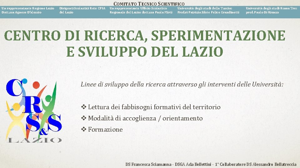 Un rappresentante Regione Lazio Dott. ssa Agnese D’alessio Dirigenti Scolastici Rete CPIA del Lazio