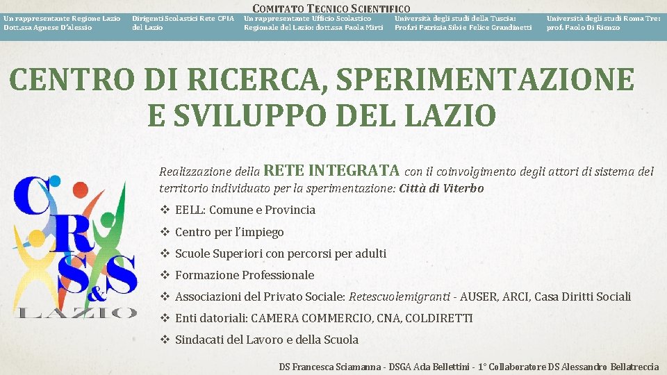 Un rappresentante Regione Lazio Dott. ssa Agnese D’alessio Dirigenti Scolastici Rete CPIA del Lazio