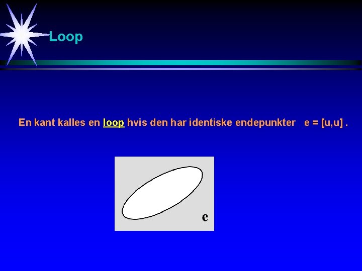 Loop En kant kalles en loop hvis den har identiske endepunkter e = [u,