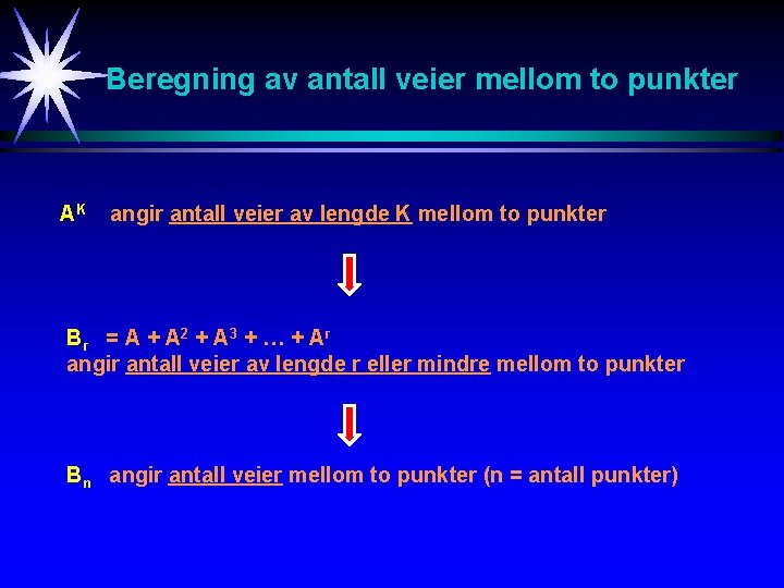 Beregning av antall veier mellom to punkter AK angir antall veier av lengde K