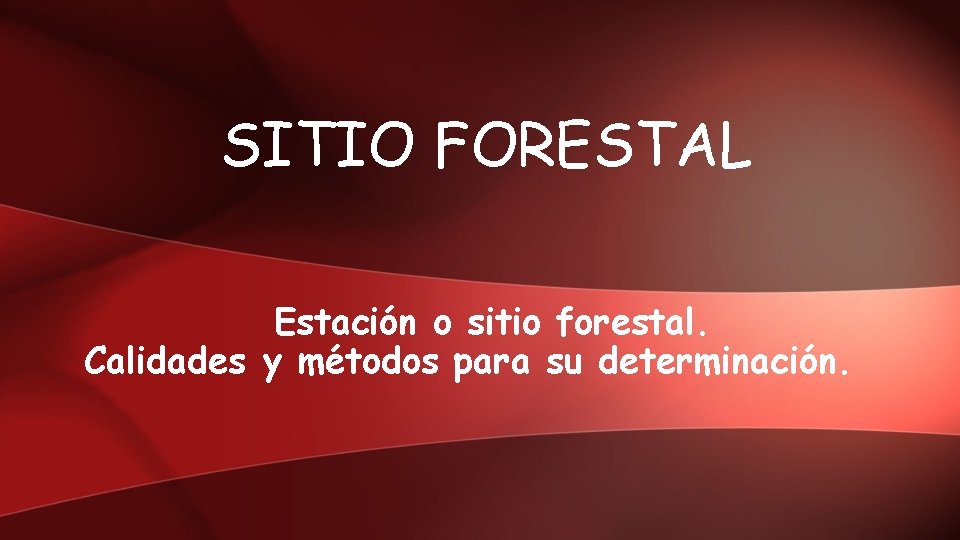 SITIO FORESTAL Estación o sitio forestal. Calidades y métodos para su determinación. 