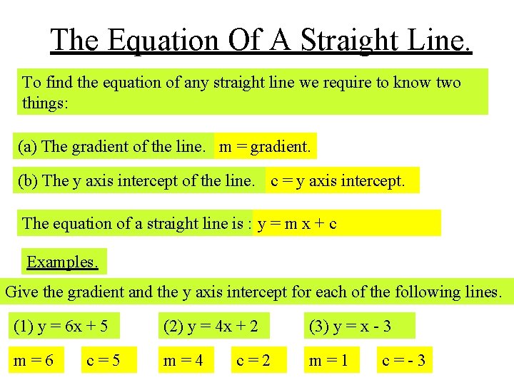 The Equation Of A Straight Line. To find the equation of any straight line