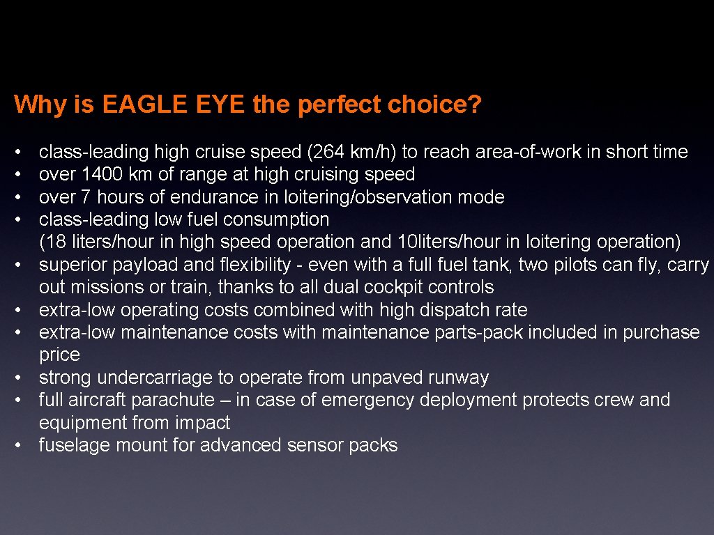 Why is EAGLE EYE the perfect choice? • • • class-leading high cruise speed
