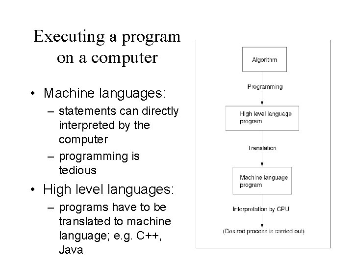 Executing a program on a computer • Machine languages: – statements can directly interpreted
