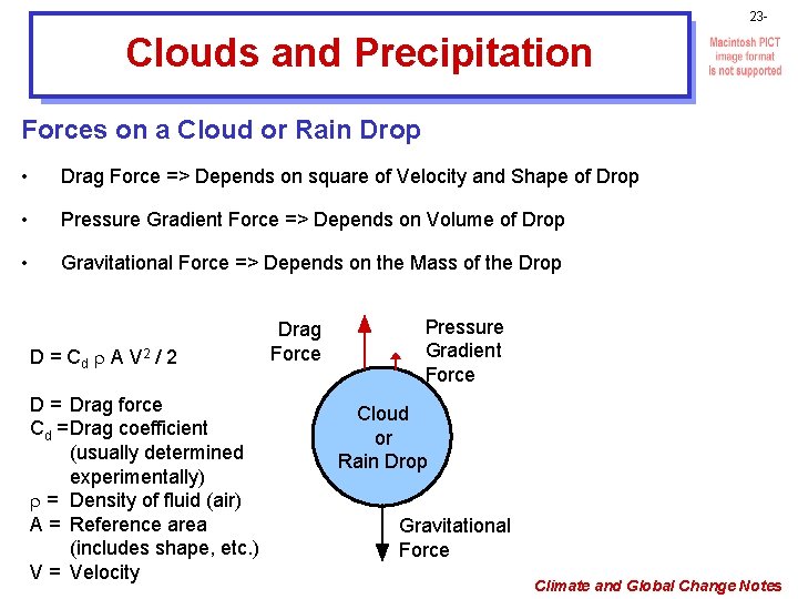 23 - Clouds and Precipitation Forces on a Cloud or Rain Drop • Drag