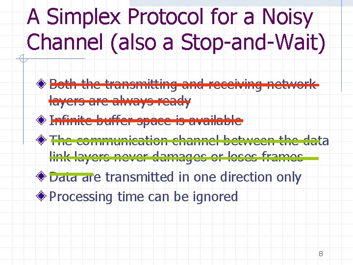 A Simplex Protocol for a Noisy Channel (also a Stop-and-Wait) Both the transmitting and