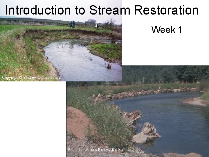 Introduction to Stream Restoration Week 1 Copyright © Andrew Collison 2002 Photo from Alberta
