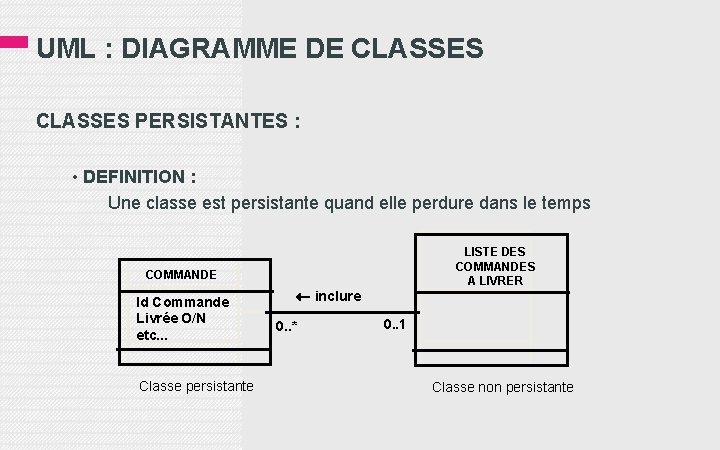 UML : DIAGRAMME DE CLASSES PERSISTANTES : • DEFINITION : Une classe est persistante