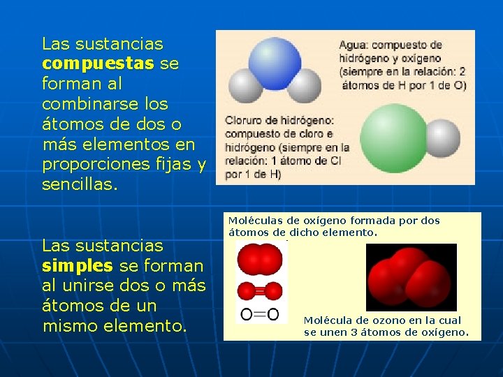Las sustancias compuestas se forman al combinarse los átomos de dos o más elementos
