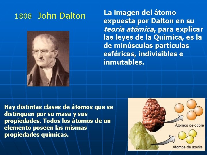 1808 John Dalton La imagen del átomo expuesta por Dalton en su teoría atómica,