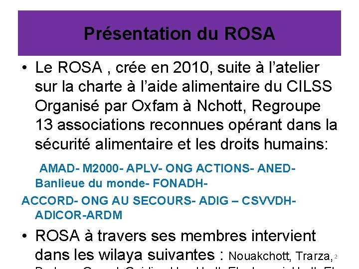Présentation du ROSA • Le ROSA , crée en 2010, suite à l’atelier sur