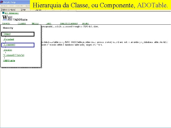 Hierarquia da Classe, ou Componente, ADOTable. 