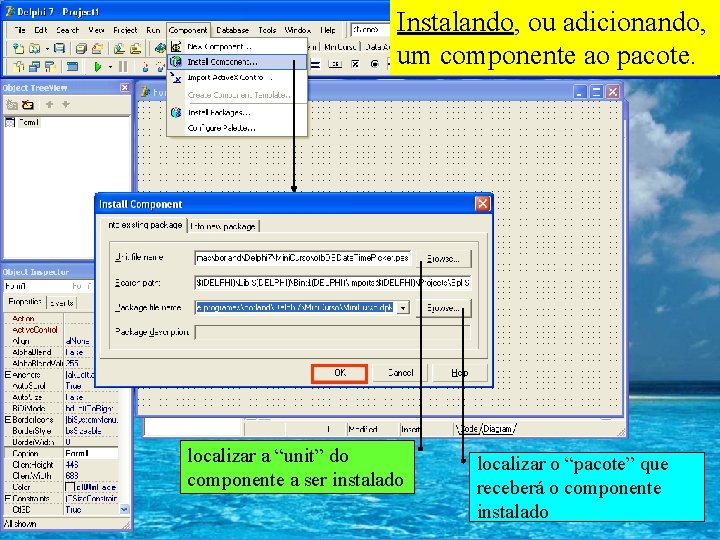 Instalando, ou adicionando, um componente ao pacote. localizar a “unit” do componente a ser