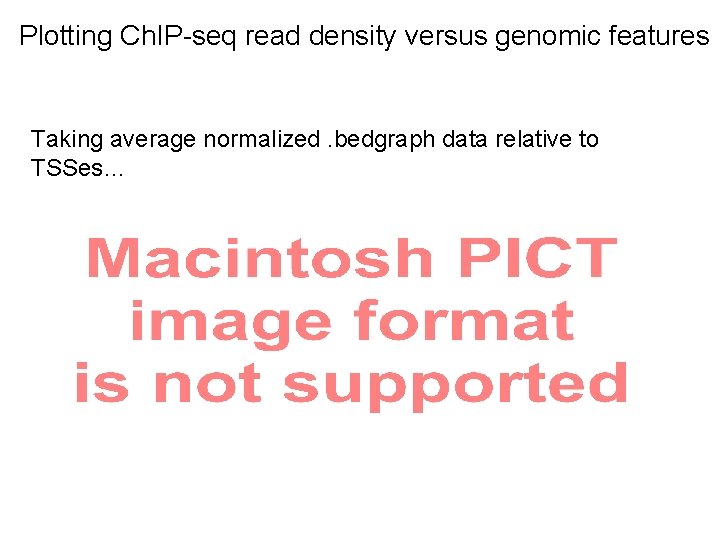 Plotting Ch. IP-seq read density versus genomic features Taking average normalized. bedgraph data relative