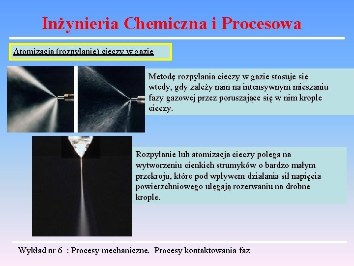 Inżynieria Chemiczna i Procesowa Atomizacja (rozpylanie) cieczy w gazie Metodę rozpylania cieczy w gazie Inżynieria Chemiczna i Procesowa Atomizacja (rozpylanie) cieczy w gazie Metodę rozpylania cieczy w gazie