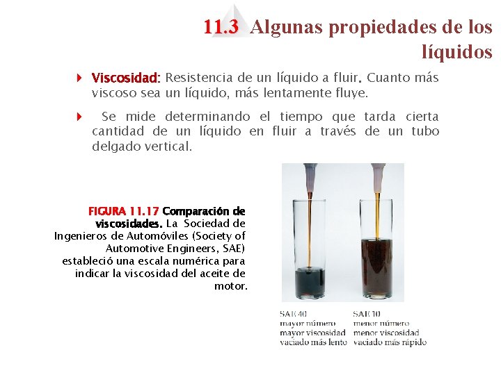 11. 3 Algunas propiedades de los líquidos 4 Viscosidad: Resistencia de un líquido a