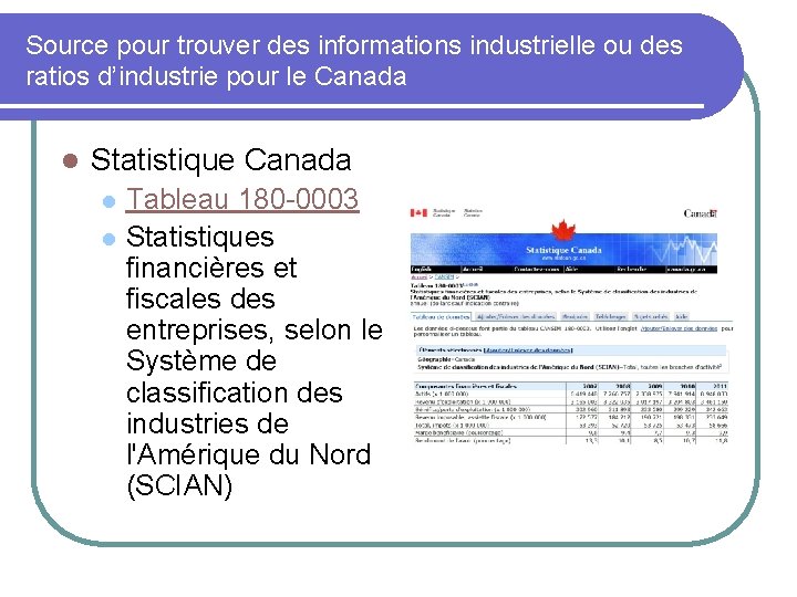 Source pour trouver des informations industrielle ou des ratios d’industrie pour le Canada l