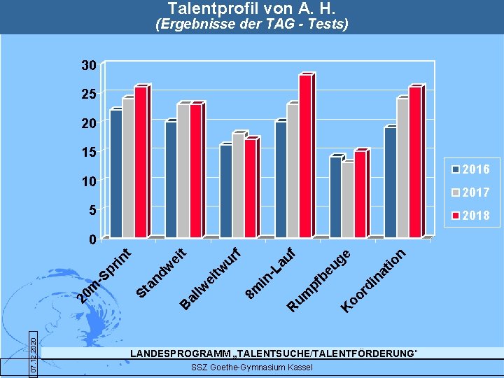 Talentprofil von A. H. (Ergebnisse der TAG - Tests) 30 25 20 15 2016