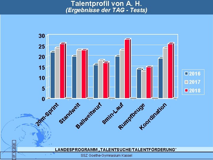 Talentprofil von A. H. (Ergebnisse der TAG - Tests) 30 25 20 15 2016