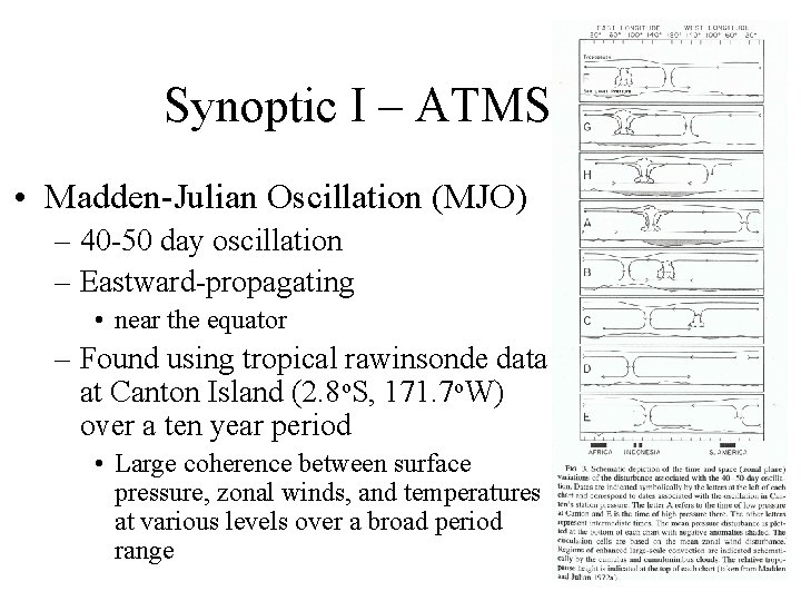 Synoptic I – ATMS 410 • Madden-Julian Oscillation (MJO) – 40 -50 day oscillation Synoptic I – ATMS 410 • Madden-Julian Oscillation (MJO) – 40 -50 day oscillation
