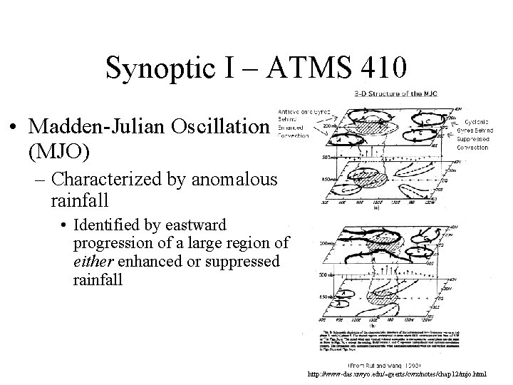 Synoptic I – ATMS 410 • Madden-Julian Oscillation (MJO) – Characterized by anomalous rainfall Synoptic I – ATMS 410 • Madden-Julian Oscillation (MJO) – Characterized by anomalous rainfall