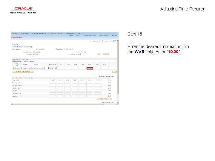 Adjusting Time Reports Step 15 Enter the desired information into the We 8 field.