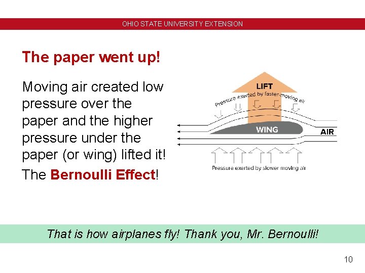 OHIO STATE UNIVERSITY EXTENSION The paper went up! Moving air created low pressure over OHIO STATE UNIVERSITY EXTENSION The paper went up! Moving air created low pressure over