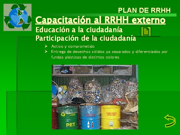 PLAN DE RRHH Capacitación al RRHH externo Educación a la ciudadanía Participación de la