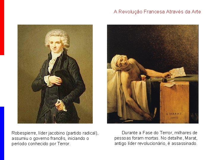 A Revolução Francesa Através da Arte Robespierre, líder jacobino (partido radical), assumiu o governo