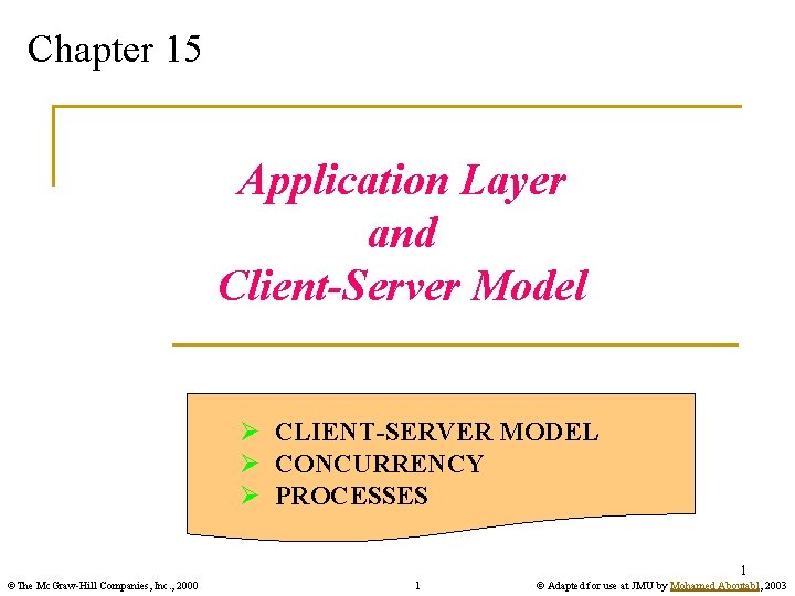 Chapter 15 Application Layer and Client-Server Model Ø CLIENT-SERVER MODEL Ø CONCURRENCY Ø PROCESSES