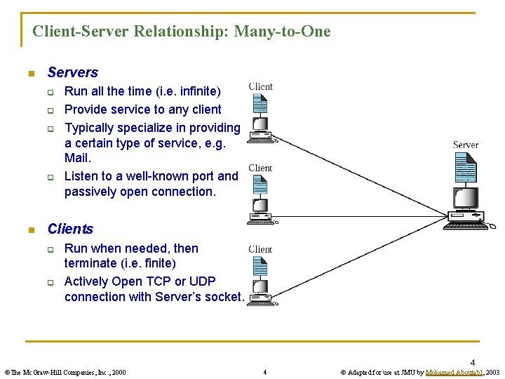 Client-Server Relationship: Many-to-One n Servers q q n Run all the time (i. e.