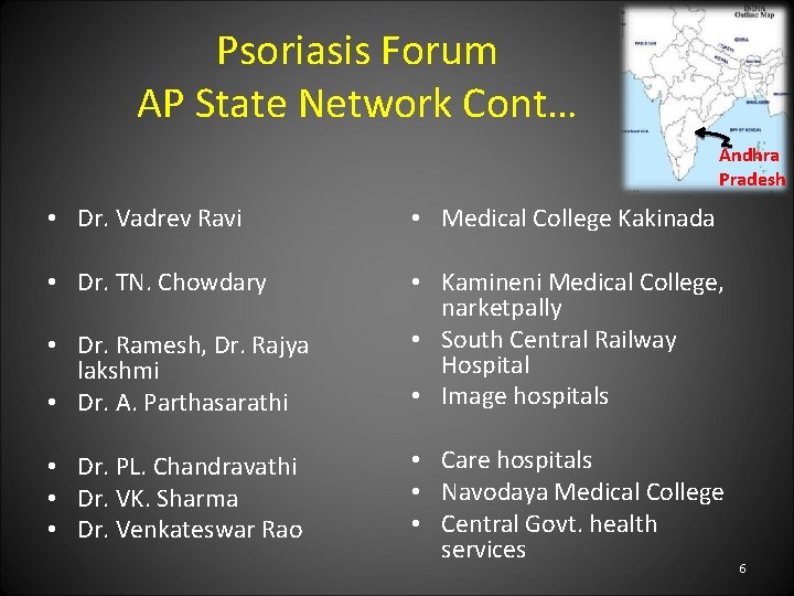 Psoriasis Forum AP State Network Cont… Andhra Pradesh • Dr. Vadrev Ravi • Medical