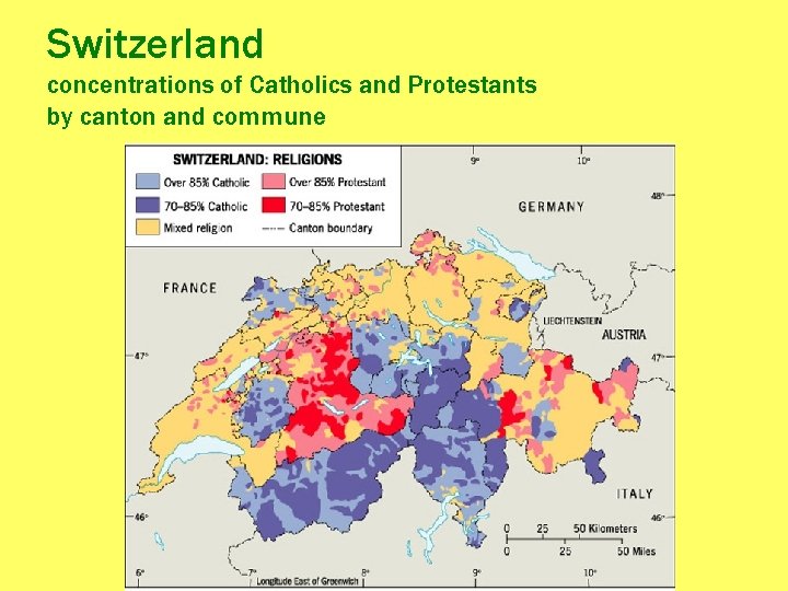 Switzerland concentrations of Catholics and Protestants by canton and commune 
