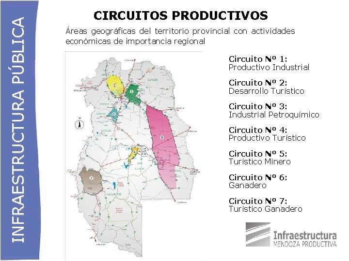 INFRAESTRUCTURA PÚBLICA CIRCUITOS PRODUCTIVOS Áreas geográficas del territorio provincial con actividades económicas de importancia