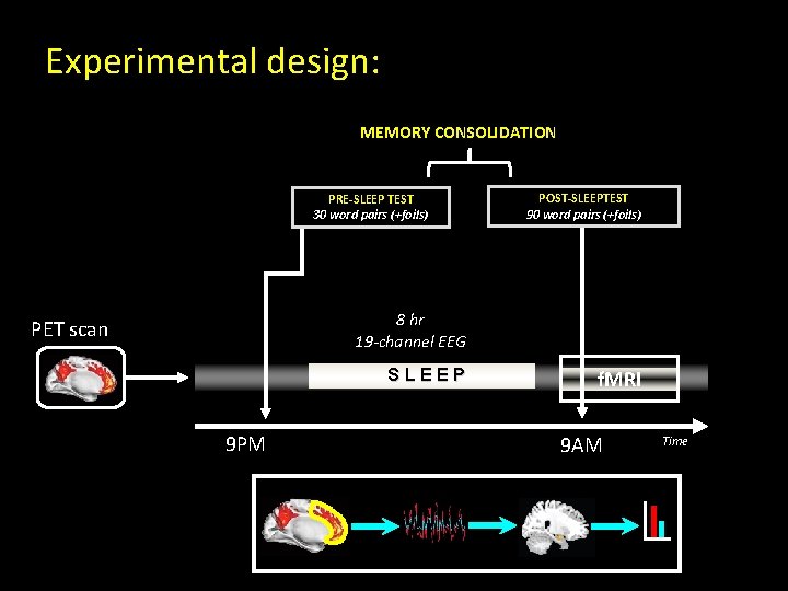 Experimental design: MEMORY CONSOLIDATION PRE-SLEEP TEST 30 word pairs (+foils) POST-SLEEPTEST 90 word pairs