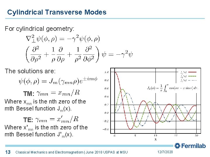 Cylindrical Transverse Modes For cylindrical geometry: The solutions are: TM: Where xmn is the