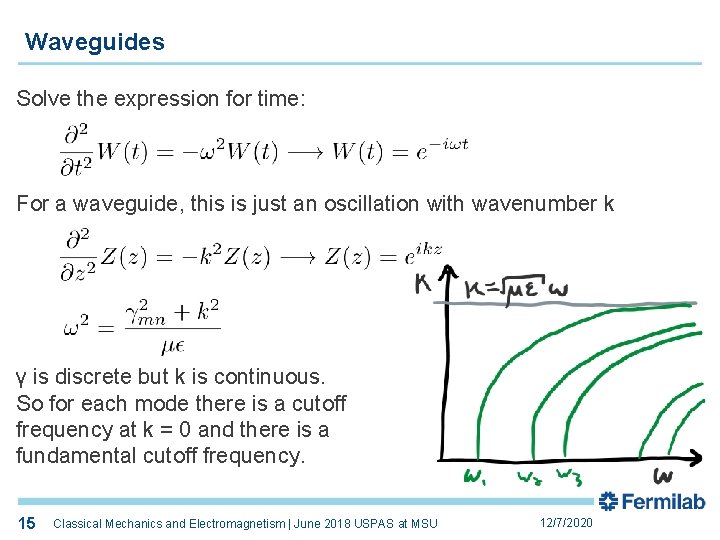 Waveguides Solve the expression for time: For a waveguide, this is just an oscillation