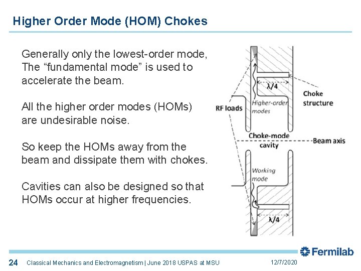 Higher Order Mode (HOM) Chokes Generally only the lowest-order mode, The “fundamental mode” is