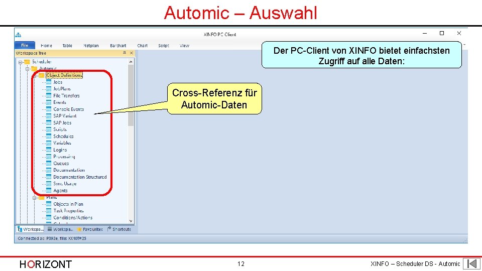Automic – Auswahl Der PC-Client von XINFO bietet einfachsten Zugriff auf alle Daten: Cross-Referenz