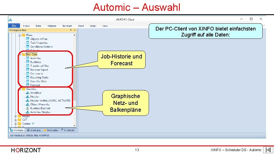 Automic – Auswahl Der PC-Client von XINFO bietet einfachsten Zugriff auf alle Daten: Job-Historie