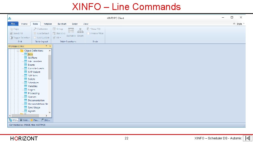 XINFO – Line Commands HORIZONT 22 XINFO – Scheduler DS - Automic 