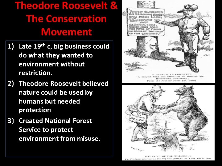 Theodore Roosevelt & The Conservation Movement 1) Late 19 th c, big business could