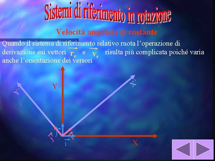 Velocità angolare w costante Quando il sistema di riferimento relativo ruota l’operazione di derivazione