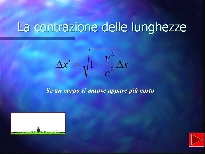 La contrazione delle lunghezze Se un corpo si muove appare più corto 