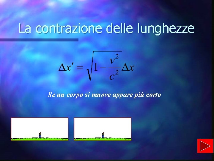 La contrazione delle lunghezze Se un corpo si muove appare più corto 