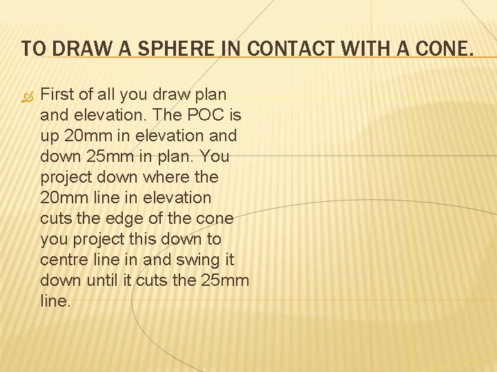 TO DRAW A SPHERE IN CONTACT WITH A CONE. First of all you draw